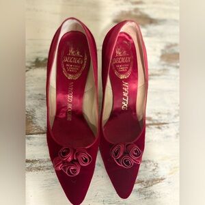 Delman Red velvet Heels with satin bow Design
